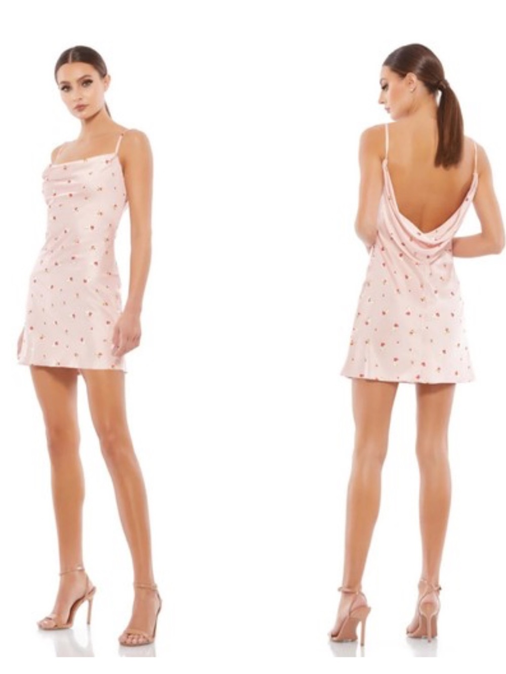 Mac Duggal Blush Pink Floral Cowlneck Mini Dress